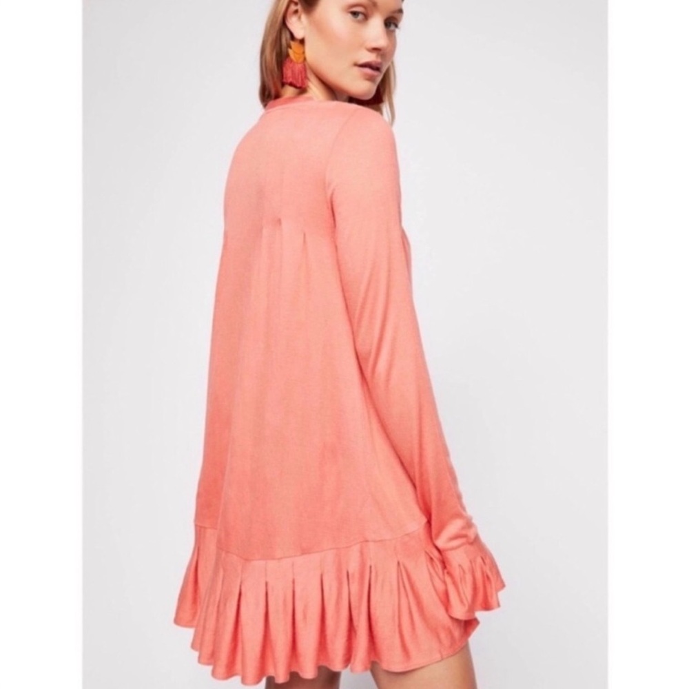 Free People Pink Long Sleeve Waffle Henley Knit Your Girl Tunic Dress XS